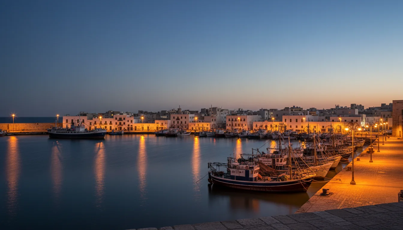 Mediterranean harbour at dusk